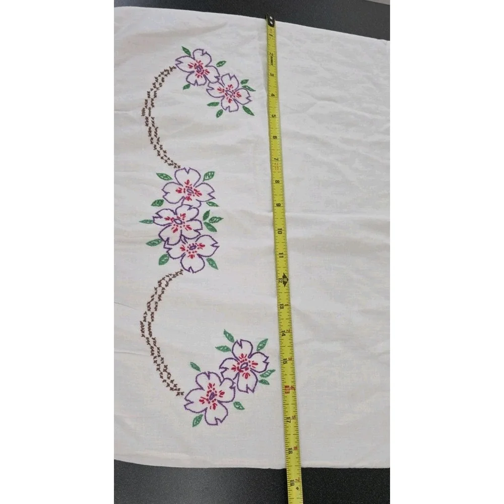 Vintage Pillowcase Hand Embroidery Crochet Trim Lavender 28x19 Cottage Boho Core